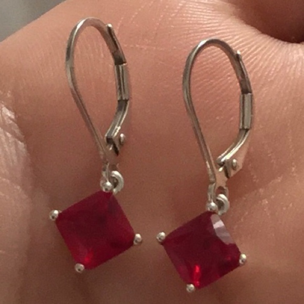 Silver Earrings with Red Crystals